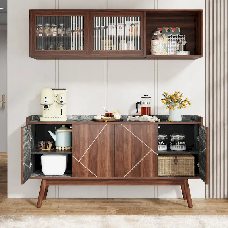 Buffet en bois à 4 portes avec rangement pour cuisine ou salle à manger - Non disponible