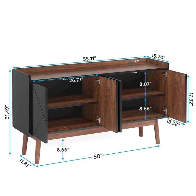 Buffet en bois à 4 portes avec rangement pour cuisine ou salle à manger - Non disponible