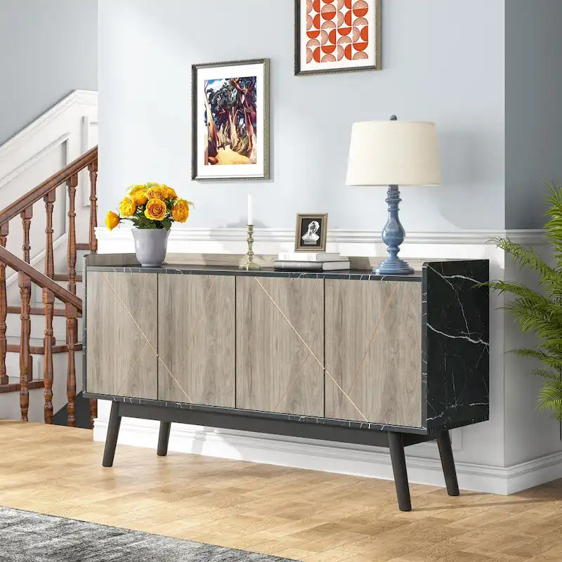 Buffet en bois à 4 portes avec rangement pour cuisine ou salle à manger - Non disponible