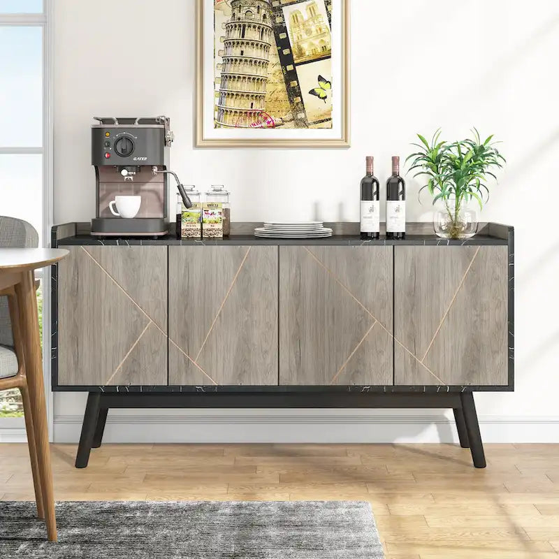 Buffet en bois à 4 portes avec rangement pour cuisine ou salle à manger - Non disponible