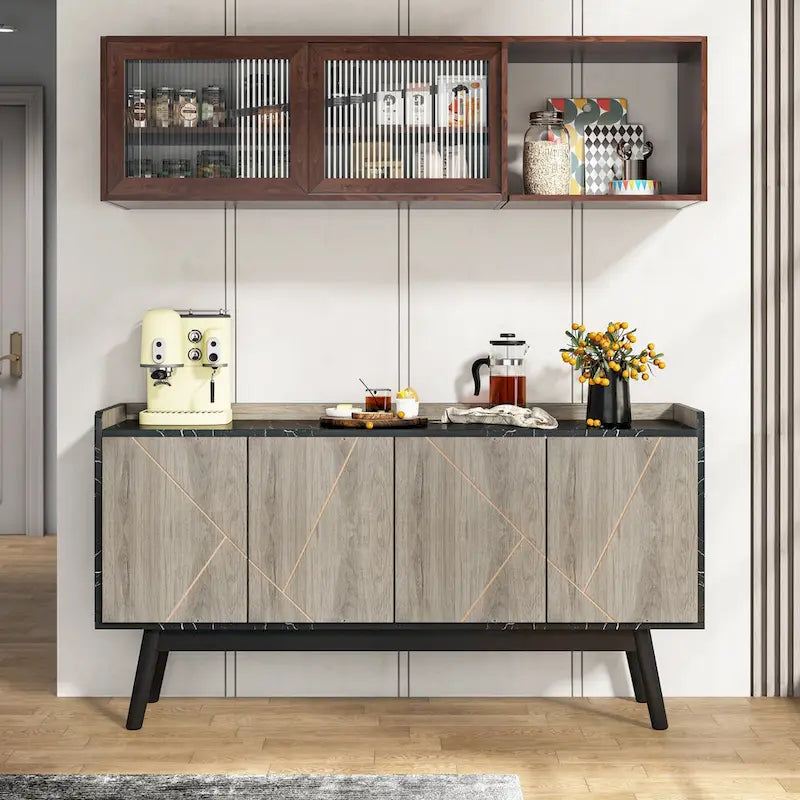 Buffet en bois à 4 portes avec rangement pour cuisine ou salle à manger - Non disponible