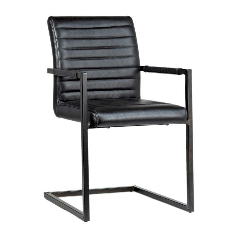 Fauteuil de salle à manger moderne Greyson en cuir pleine fleur véritable et acier