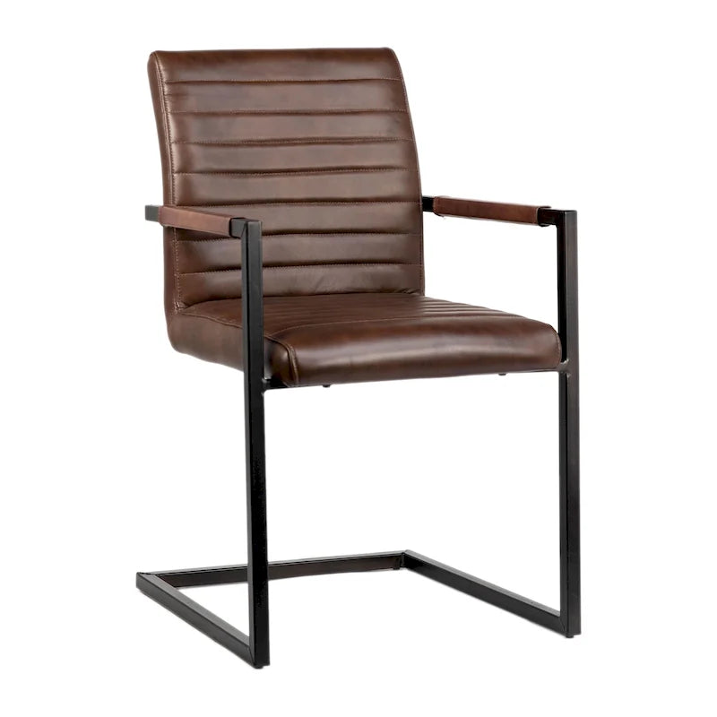 Fauteuil de salle à manger moderne Greyson en cuir pleine fleur véritable et acier