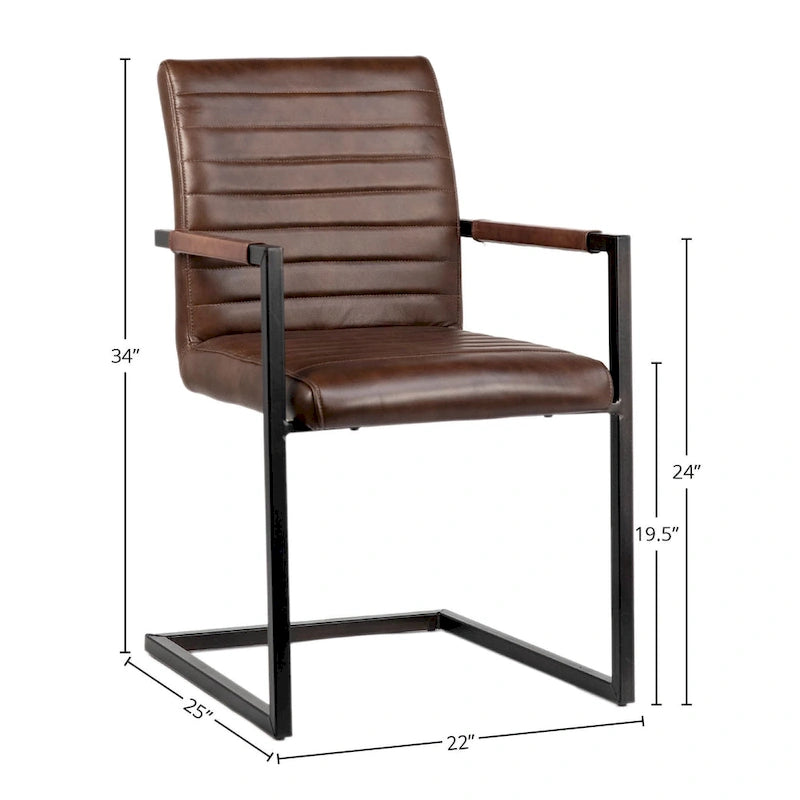 Fauteuil de salle à manger moderne Greyson en cuir pleine fleur véritable et acier