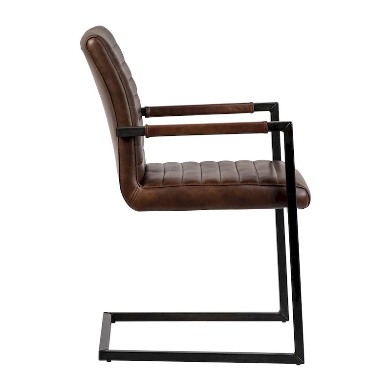 Fauteuil de salle à manger moderne Greyson en cuir pleine fleur véritable et acier