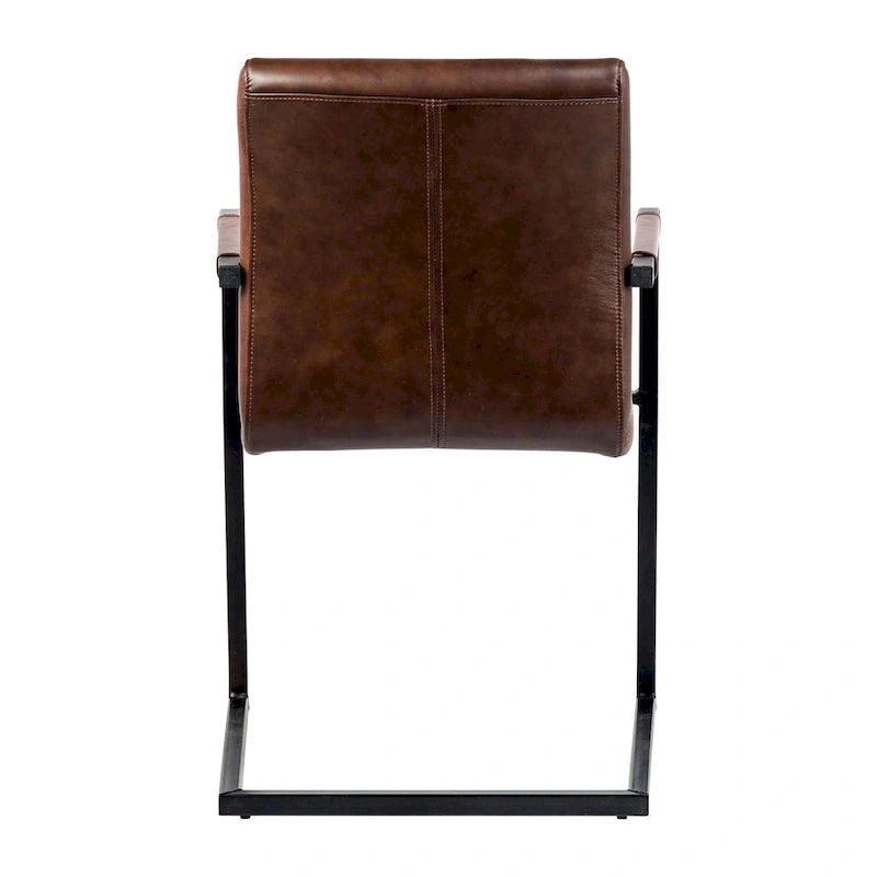 Fauteuil de salle à manger moderne Greyson en cuir pleine fleur véritable et acier