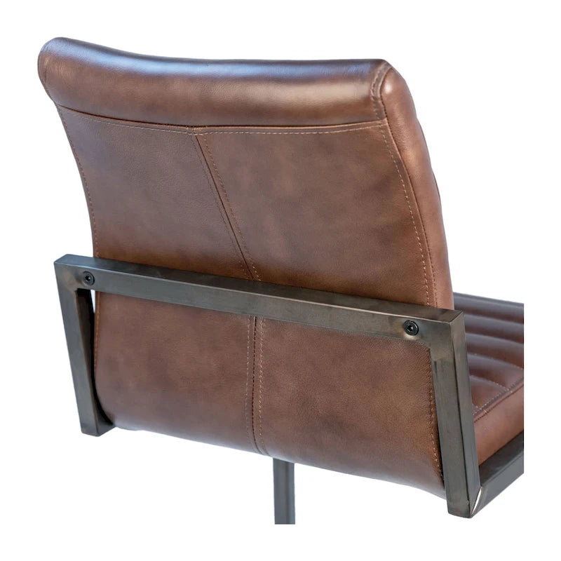 Fauteuil de salle à manger moderne Greyson en cuir pleine fleur véritable et acier