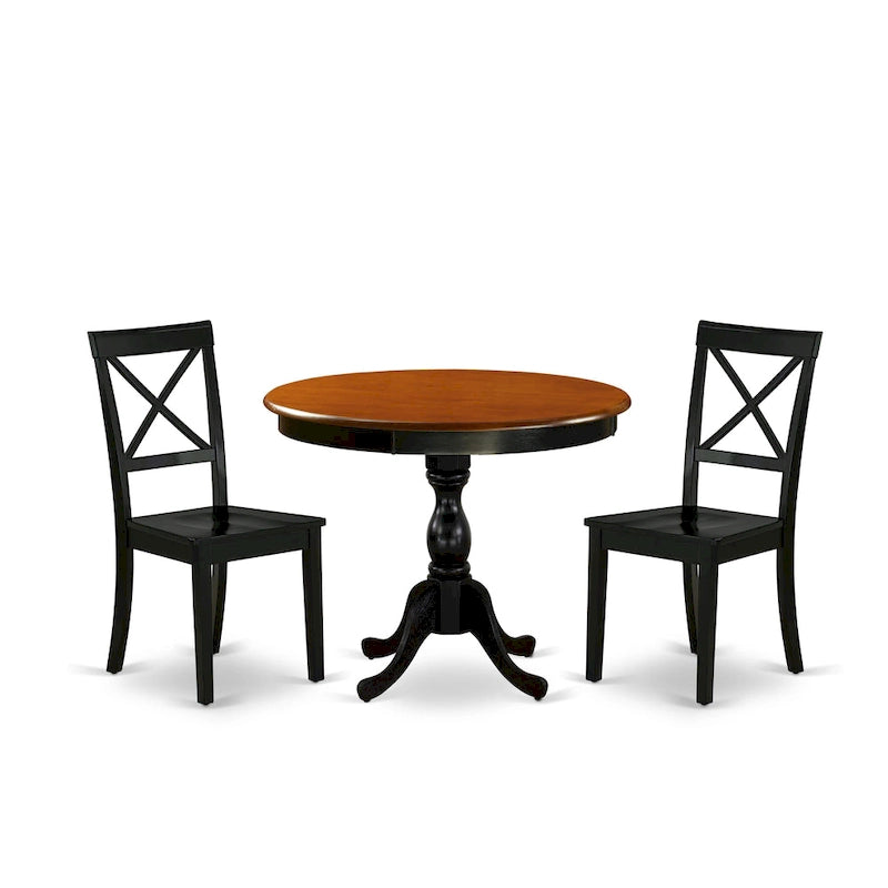 Ensemble de table de cuisine 3 pièces East West Furniture : une table ronde et des chaises à assise en bois, noir et cerisier (nombre de pièces au choix)