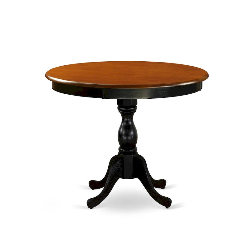 Ensemble de table de cuisine 3 pièces East West Furniture : une table ronde et des chaises à assise en bois, noir et cerisier (nombre de pièces au choix)