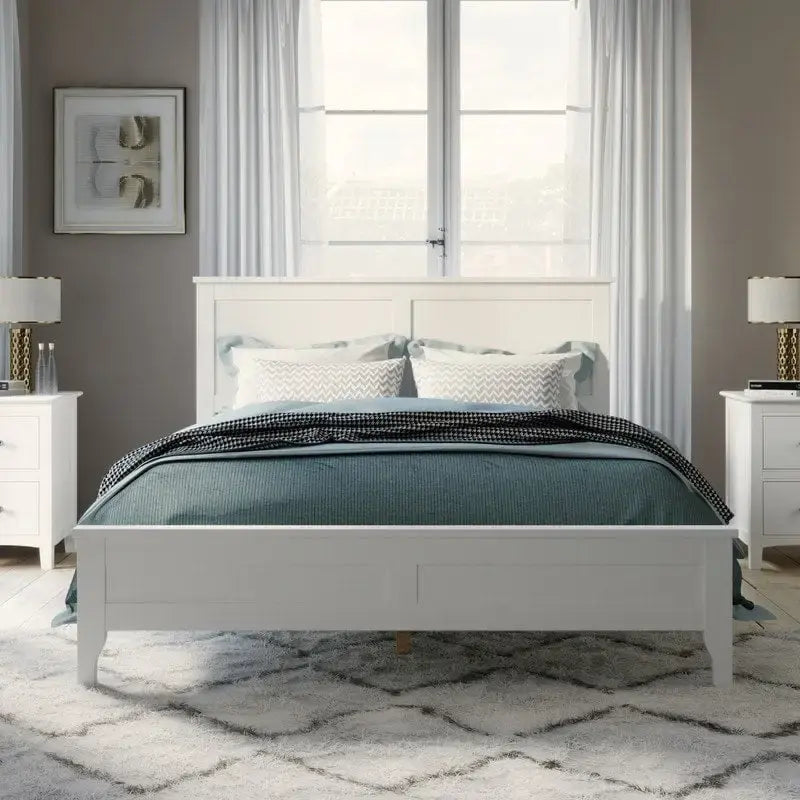 Cadre de lit moderne King avec tête et pied de lit, lit plateforme King avec sommier à lattes en bois