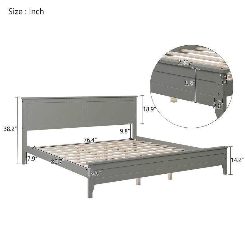 Cadre de lit moderne King avec tête et pied de lit, lit plateforme King avec sommier à lattes en bois