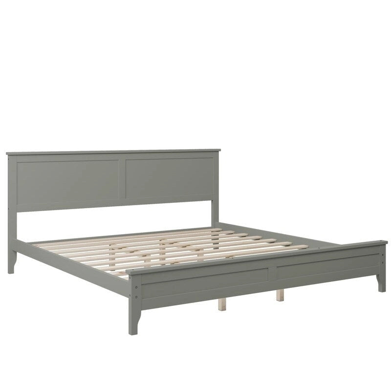 Cadre de lit moderne King avec tête et pied de lit, lit plateforme King avec sommier à lattes en bois