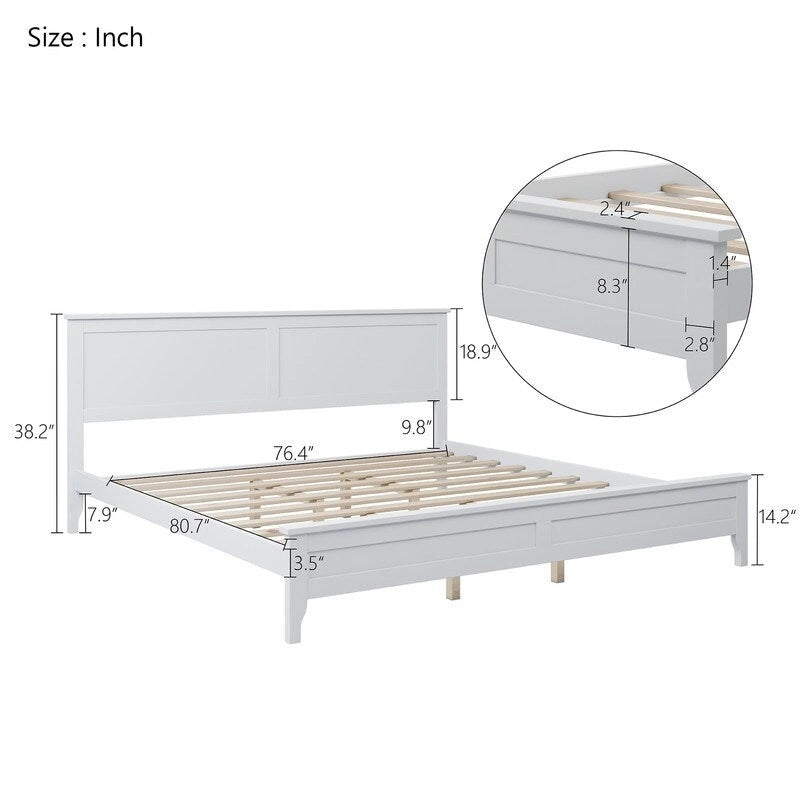 Cadre de lit moderne King avec tête et pied de lit, lit plateforme King avec sommier à lattes en bois