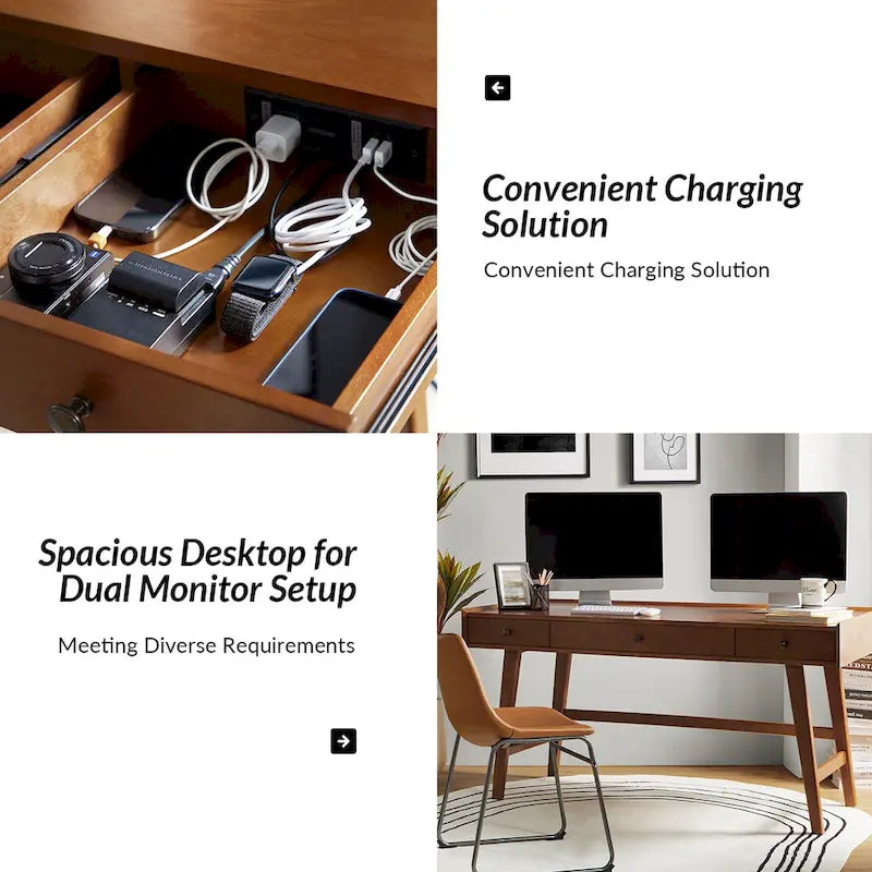 Bureau Eugenia style années 50 avec séparateur de tiroir, gestion des câbles et station de recharge par HULALA HOME