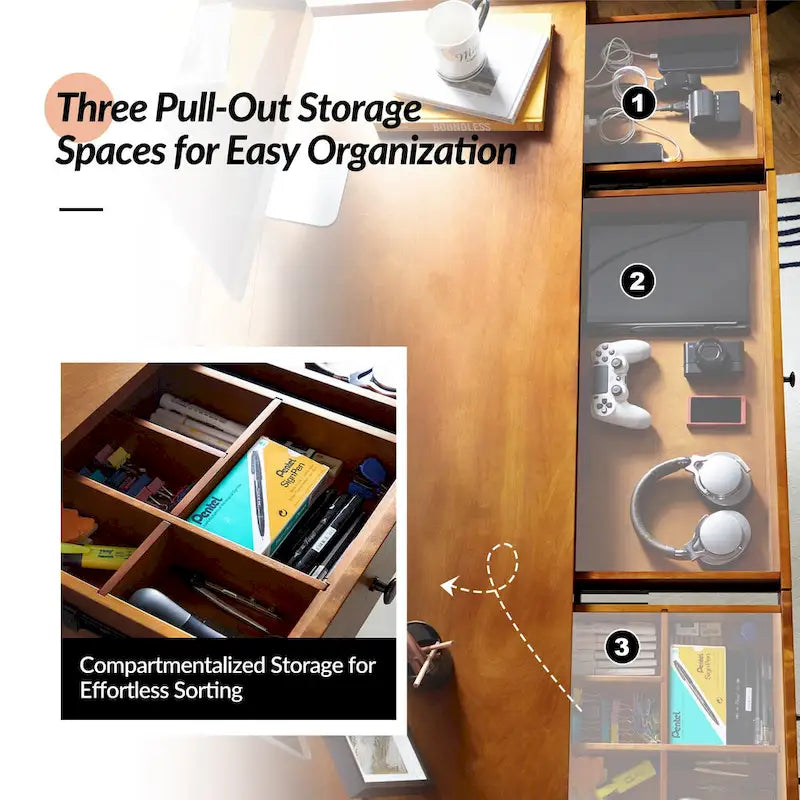 Bureau Eugenia style années 50 avec séparateur de tiroir, gestion des câbles et station de recharge par HULALA HOME