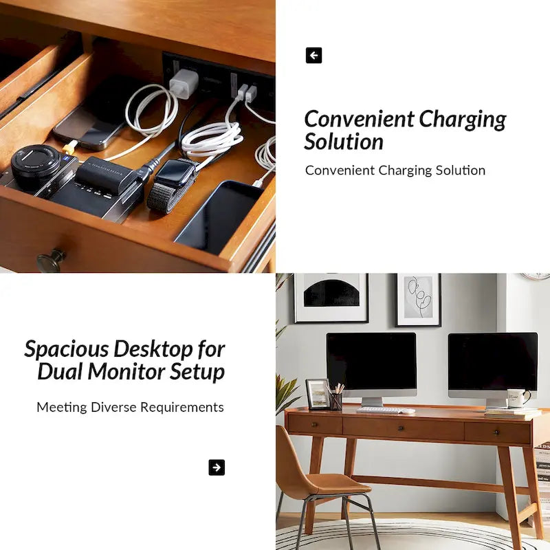 Bureau Eugenia style années 50 avec séparateur de tiroir, gestion des câbles et station de recharge par HULALA HOME