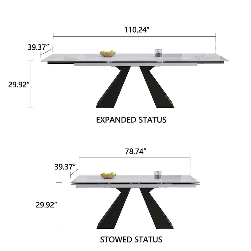 Ensemble de salle à manger extensible 6 personnes en pierre frittée, style minimaliste moderne