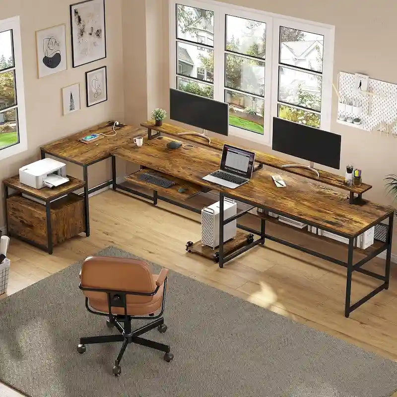 Bureau d'ordinateur en forme de U, bureau de jeu en forme de L, tiroir à dossiers