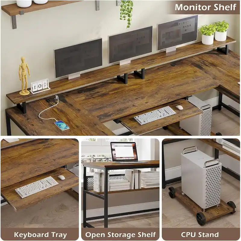 Bureau d'ordinateur en forme de U, bureau de jeu en forme de L, tiroir à dossiers