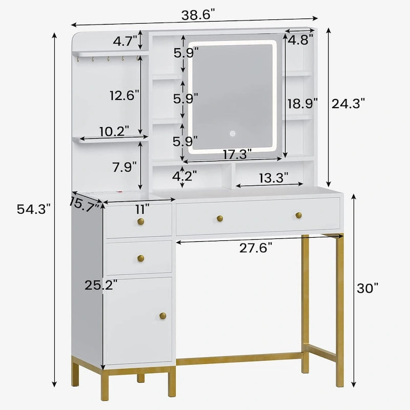 Coiffeuse avec crochets à bijoux uniques et espace de rangement dissimulé