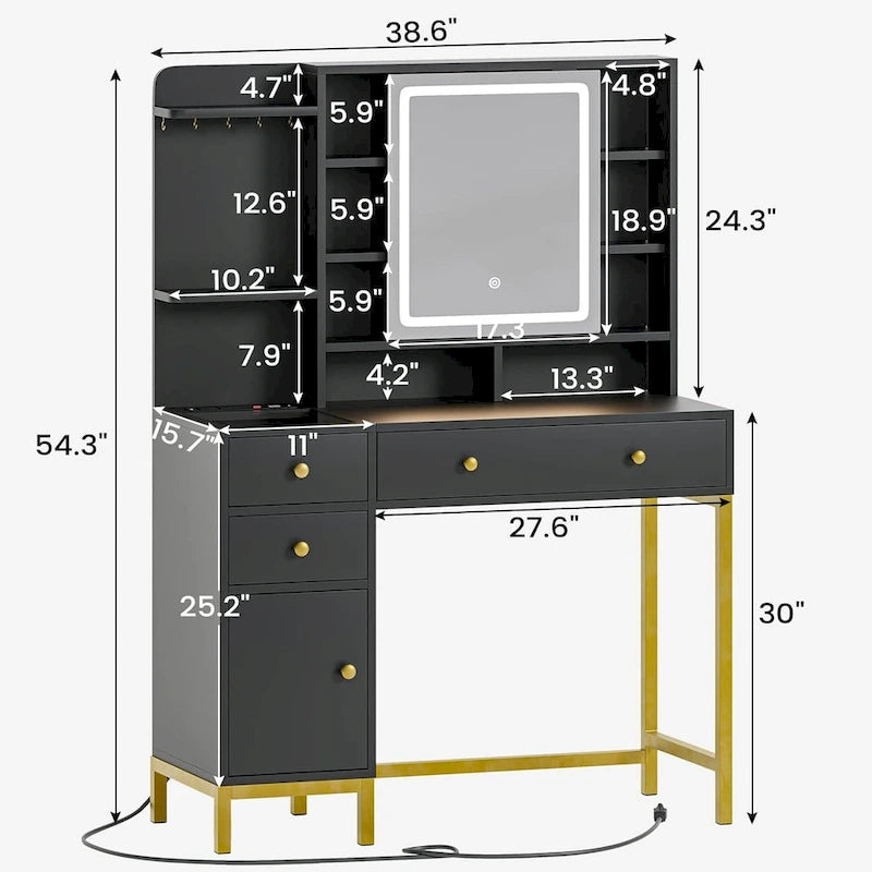 Coiffeuse avec crochets à bijoux uniques et espace de rangement dissimulé