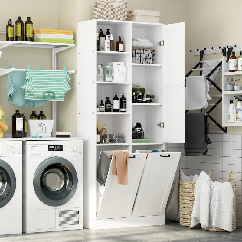 Meuble de salle de bain/buanderie blanc élégant avec tiroirs pivotants uniques