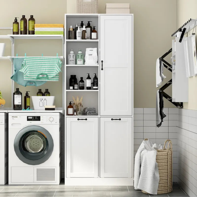 Meuble de salle de bain/buanderie blanc élégant avec tiroirs pivotants uniques