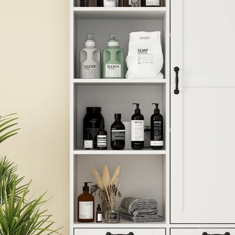 Meuble de salle de bain/buanderie blanc élégant avec tiroirs pivotants uniques