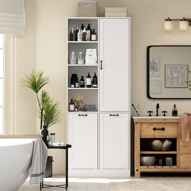 Meuble de salle de bain/buanderie blanc élégant avec tiroirs pivotants uniques