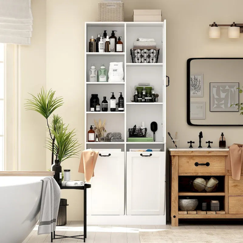 Meuble de salle de bain/buanderie blanc élégant avec tiroirs pivotants uniques