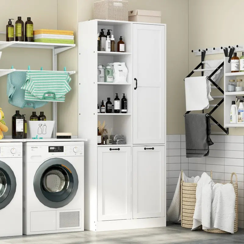 Meuble de salle de bain/buanderie blanc élégant avec tiroirs pivotants uniques
