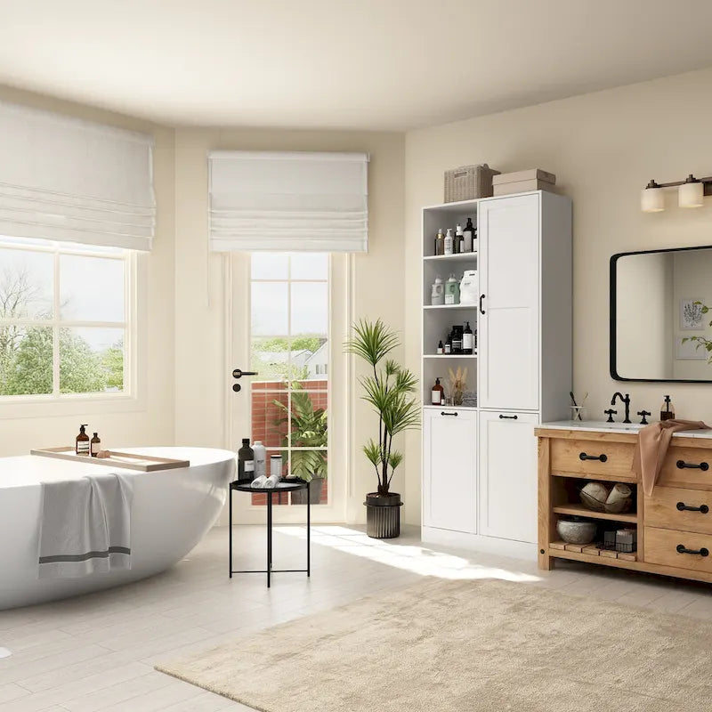 Meuble de salle de bain/buanderie blanc élégant avec tiroirs pivotants uniques