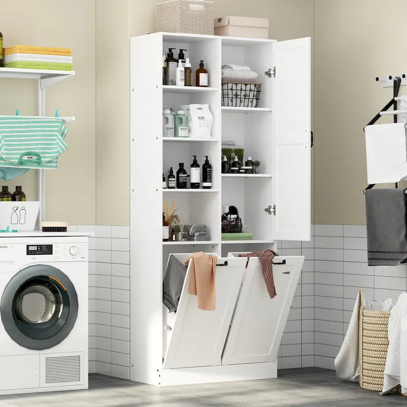 Meuble de salle de bain/buanderie blanc élégant avec tiroirs pivotants uniques
