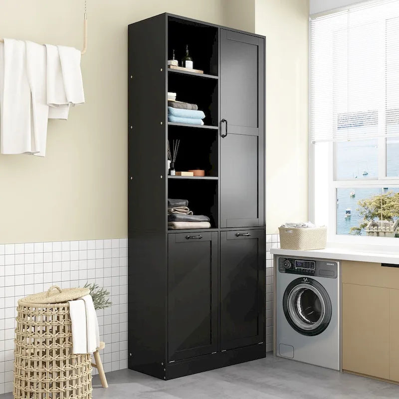 Meuble de salle de bain/buanderie blanc élégant avec tiroirs pivotants uniques
