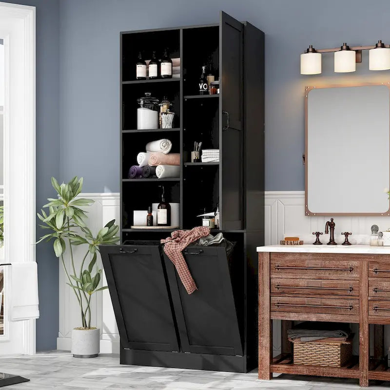 Meuble de salle de bain/buanderie blanc élégant avec tiroirs pivotants uniques