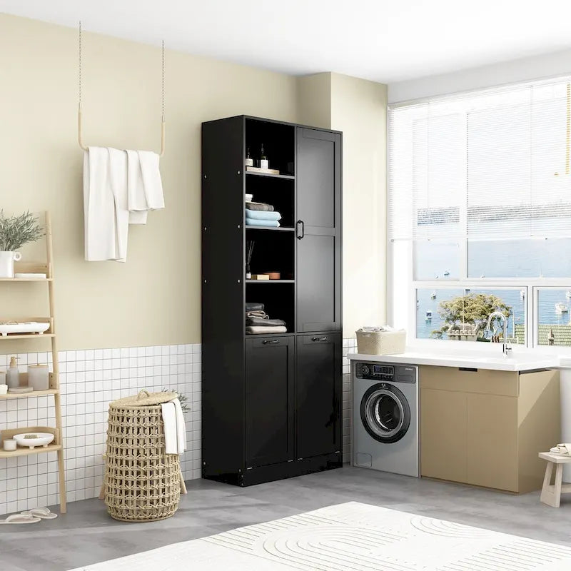 Meuble de salle de bain/buanderie blanc élégant avec tiroirs pivotants uniques