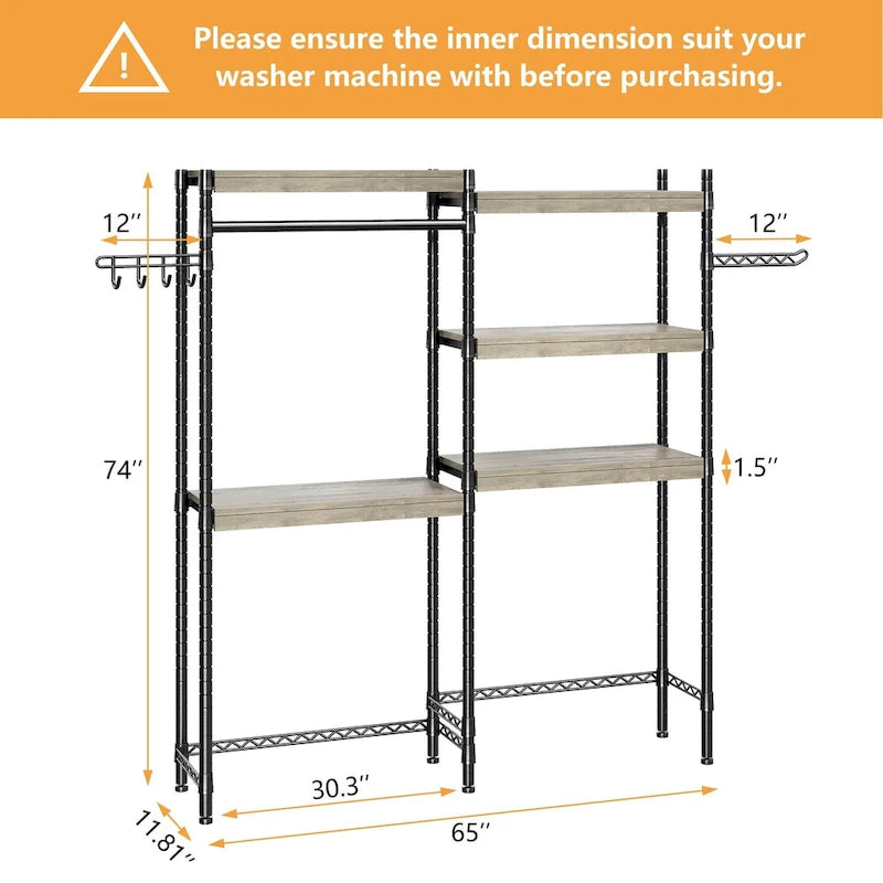 Étagère de rangement en bois à 5 niveaux à placer au-dessus de la laveuse et de la sécheuse