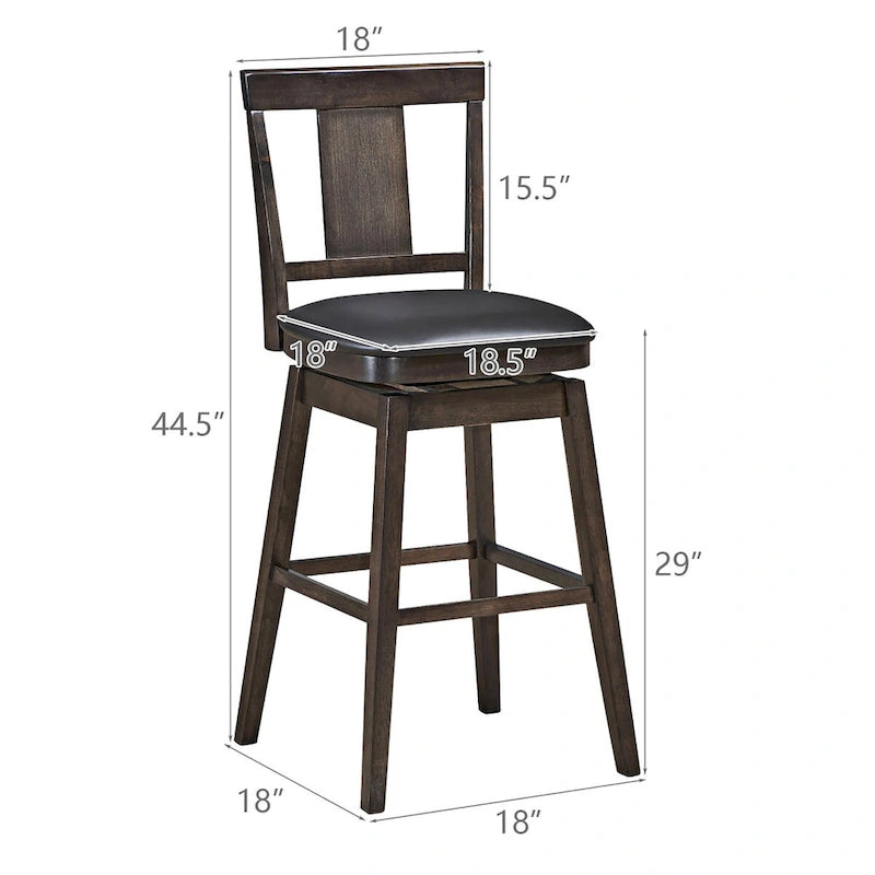 Tabouret de bar pivotant 74 cm (29 pouces), hauteur pub, rembourré, avec assise en caoutchouc - Gris foncé