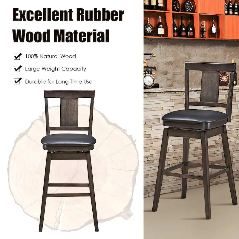 Tabouret de bar pivotant 74 cm (29 pouces), hauteur pub, rembourré, avec assise en caoutchouc - Gris foncé