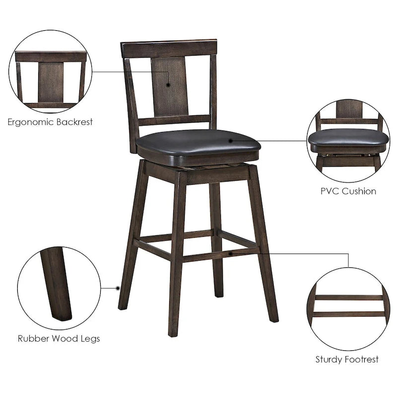 Tabouret de bar pivotant 74 cm (29 pouces), hauteur pub, rembourré, avec assise en caoutchouc - Gris foncé