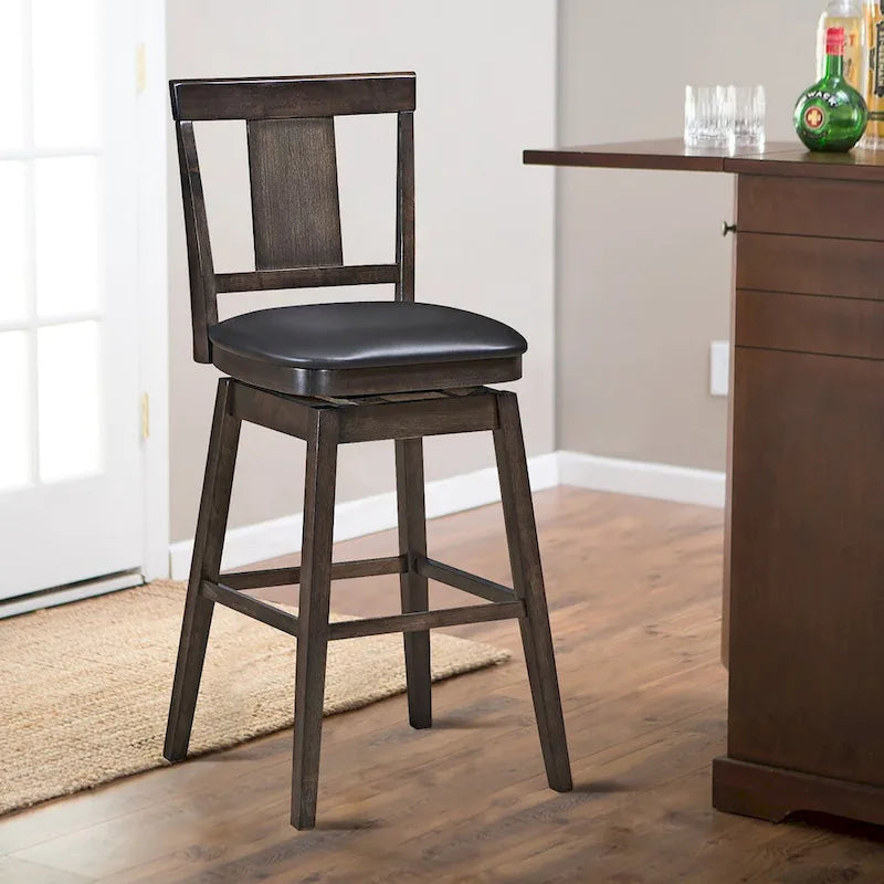 Tabouret de bar pivotant 74 cm (29 pouces), hauteur pub, rembourré, avec assise en caoutchouc - Gris foncé