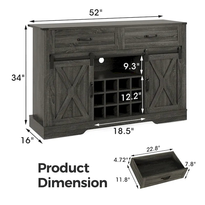 Meuble bar Royalcraft de 132 cm avec casier à vin et grand espace de rangement