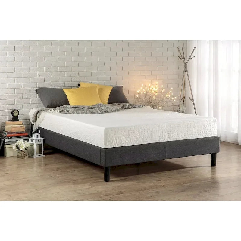 Lit plateforme rembourré gris moderne de taille King
