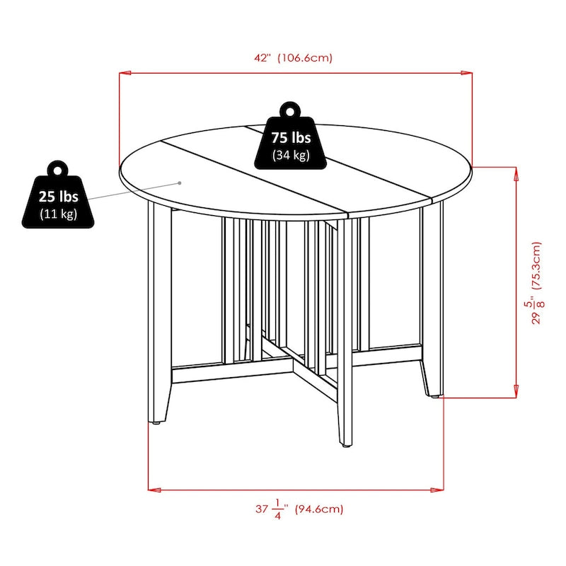 Table ronde à abattants 5 pièces avec chaises à dossier échelle, noyer