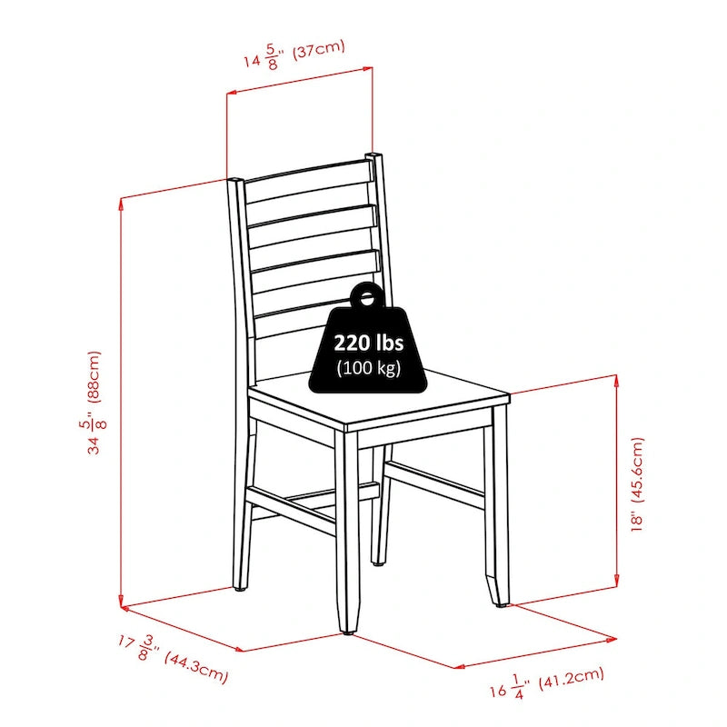 Table ronde à abattants 5 pièces avec chaises à dossier échelle, noyer