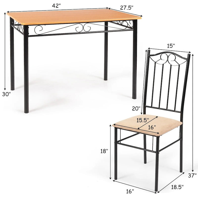 Ensemble de salle à manger Costway 5 pièces en bois et métal, table de 76 cm et 4 chaises de cuisine