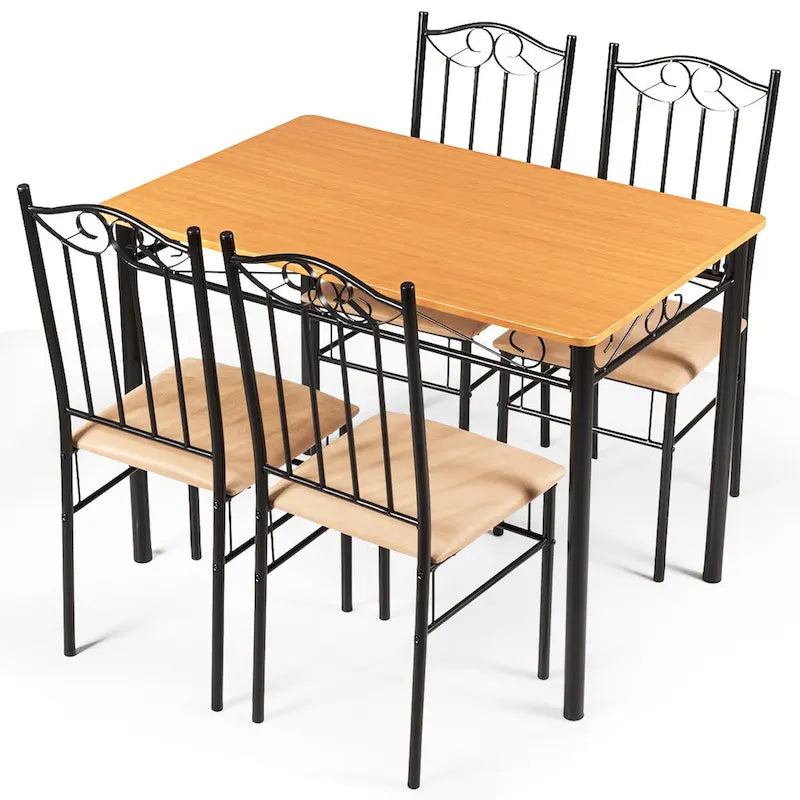 Ensemble de salle à manger Costway 5 pièces en bois et métal, table de 76 cm et 4 chaises de cuisine
