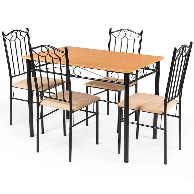 Ensemble de salle à manger Costway 5 pièces en bois et métal, table de 76 cm et 4 chaises de cuisine