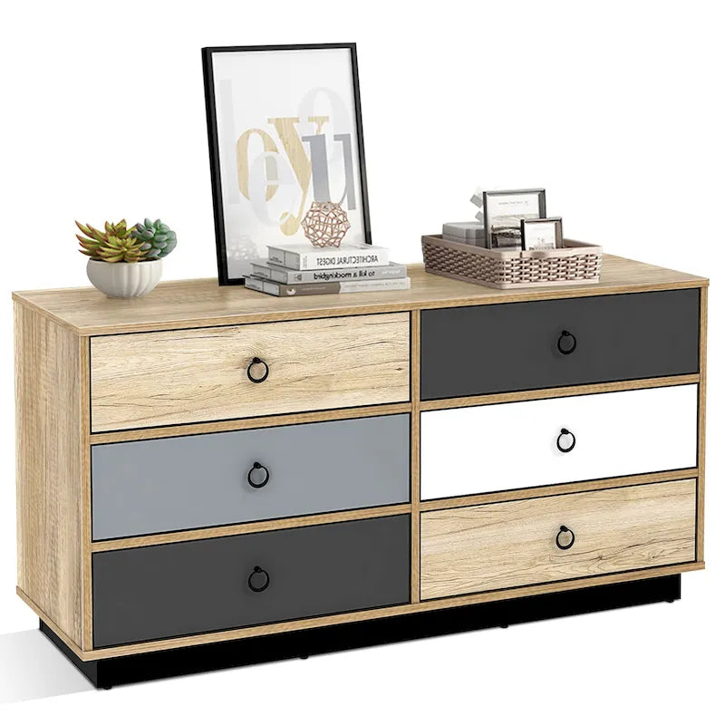 Commode double Costway à 6 tiroirs, tour de rangement d'appoint pour chambre à coucher
