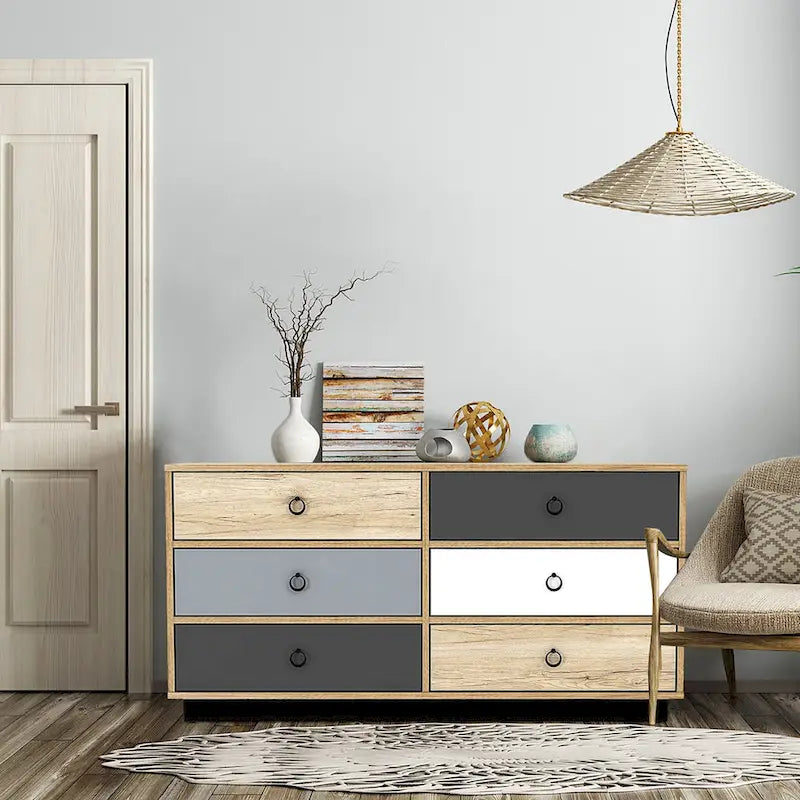 Commode double Costway à 6 tiroirs, tour de rangement d'appoint pour chambre à coucher